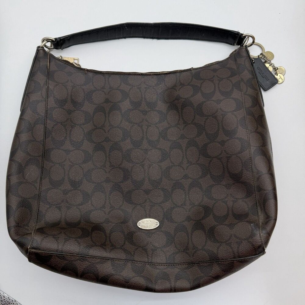 Coach Celeste Hobo Signature Brown/Black  Convertible Shoulder Bag READ
